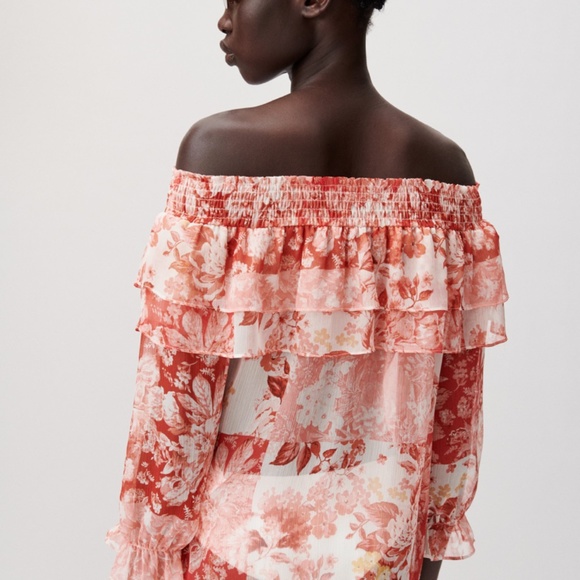 ZARA PRINTED RUFFLED TOP - Picture 6 of 10